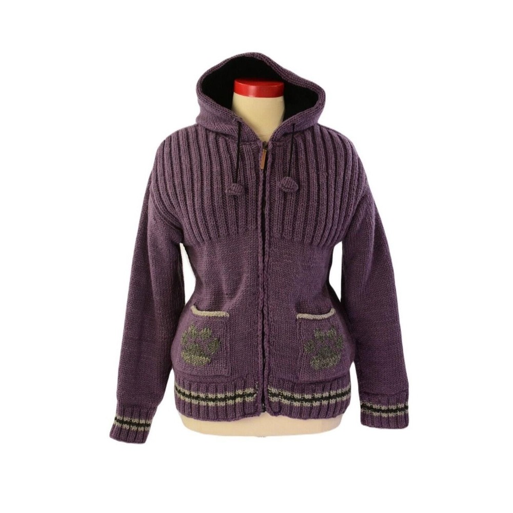 Kyber Outerwear Sweater Coat w Polar Fleece Lining Printed Purple Womens L